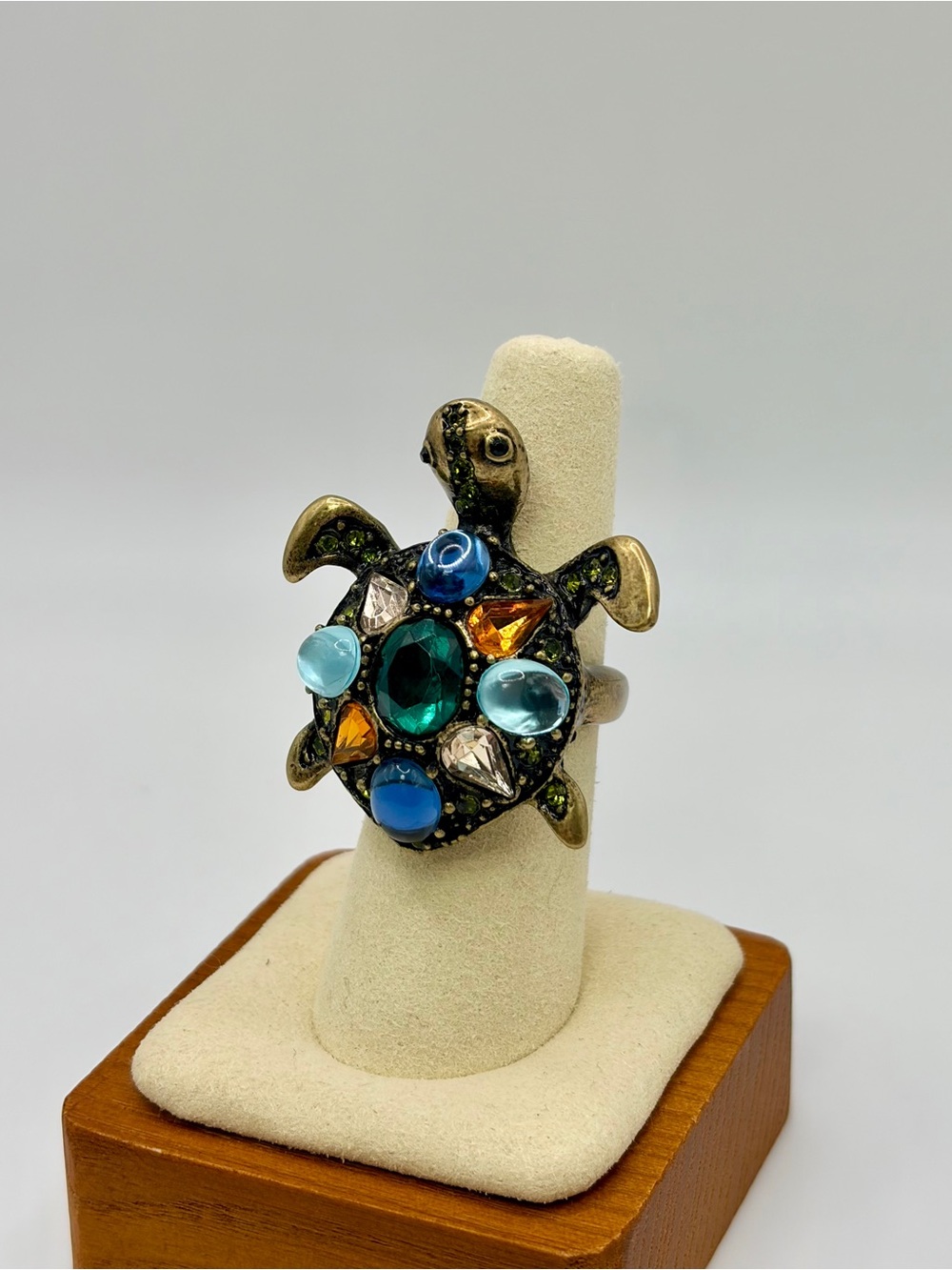 Sparkling Brass Multicolor Turtle Statement Ring